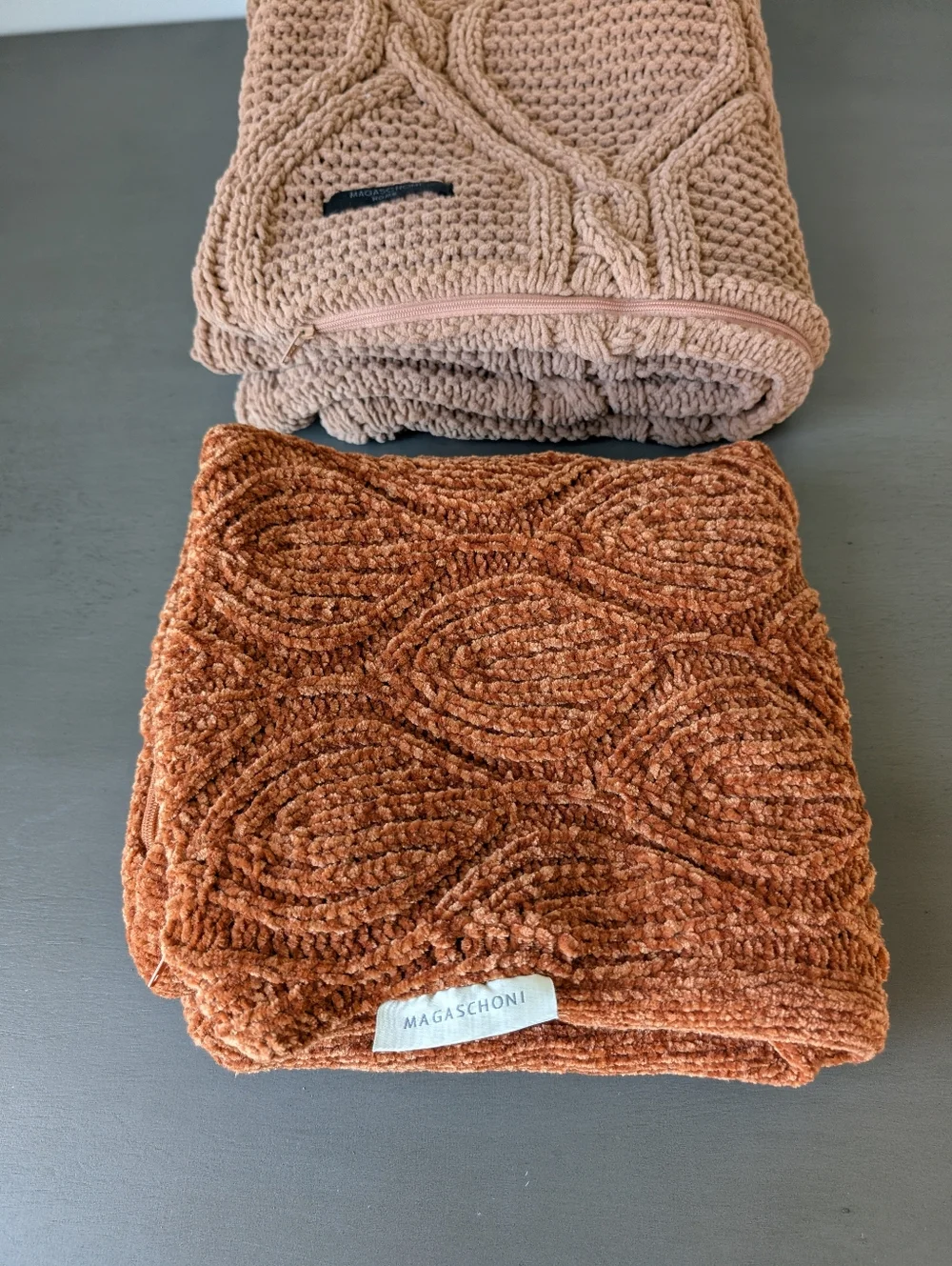 Magaschioni Textured Knit Pillow Covers Rust Blush Set Of 2 Chenille Stretch Zip